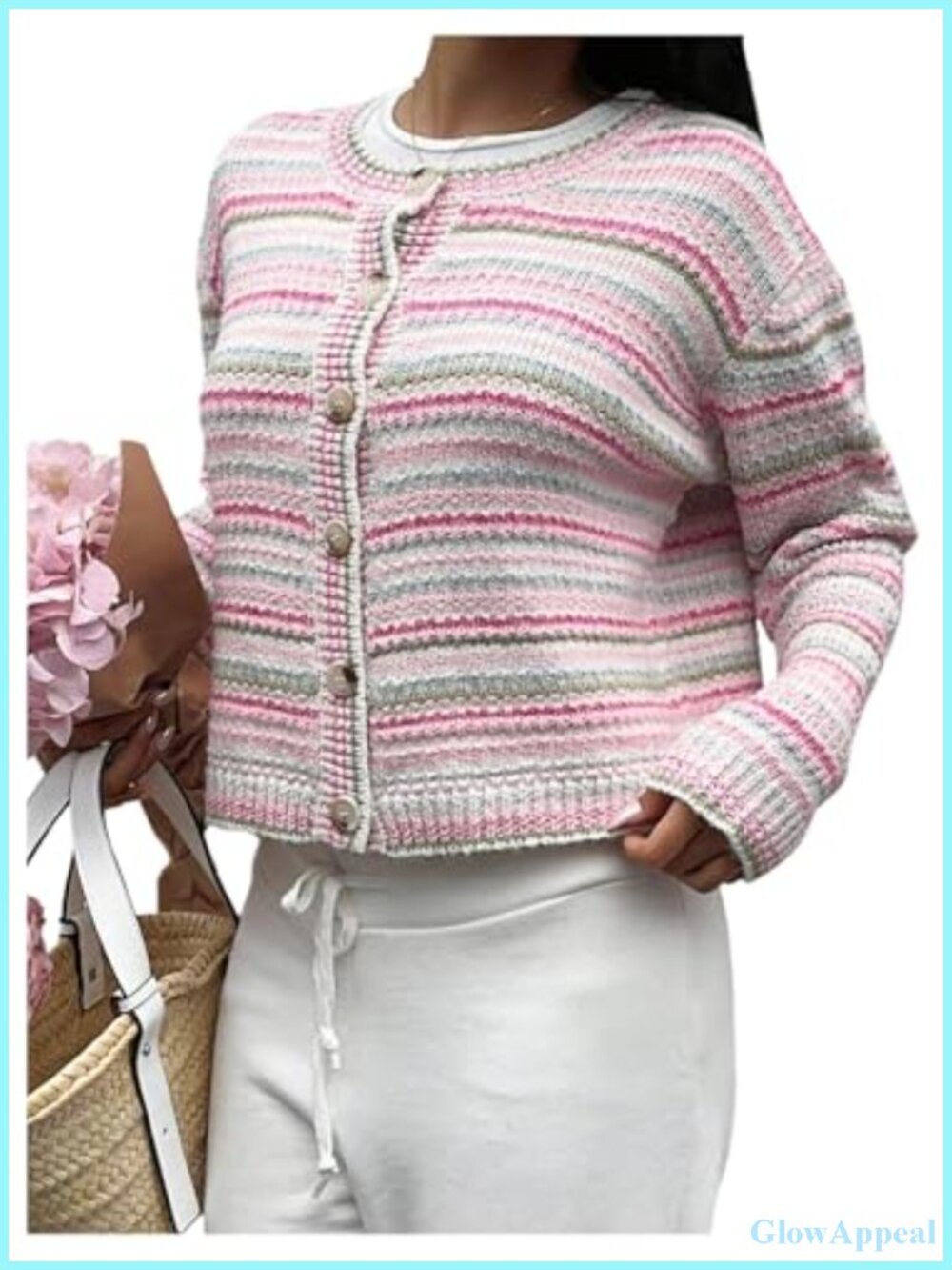 Striped Long Sleeve Button Down Cardigan Crew Neck Y2K